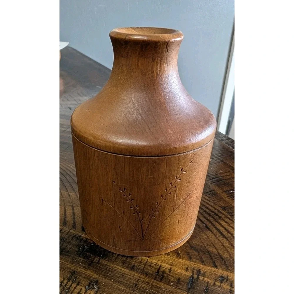 Vintage Wooden Bud Vase Hand Turned Carved Signed